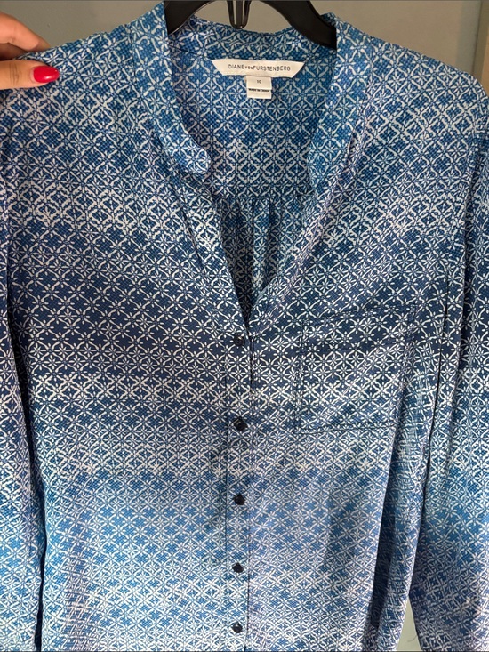 Diane Von Furstenberg Tops - Diane Von Furstenberg Blue and White Printed Button-Down Blouse